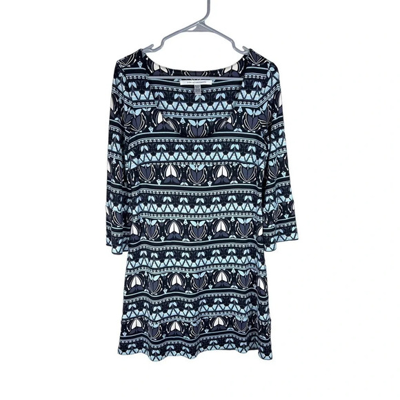 Diane Von Furstenberg Geometric Floral Silk Shift Mini Dress Women’s 8 - Picture 1 of 6